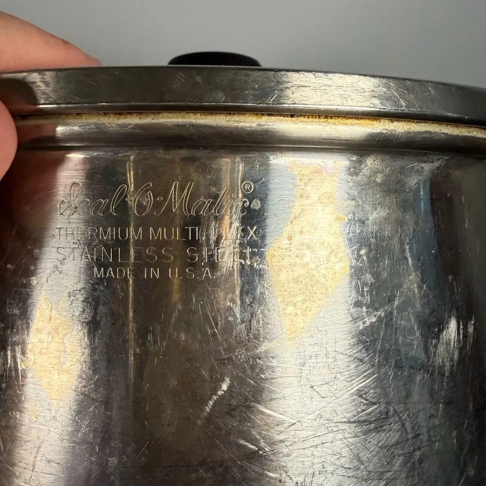 NICE VINTAGE SEAL-O-MATIC 8 QT STOCK POT & Glass Lid  3 PLY STAINLESS STEEL USA